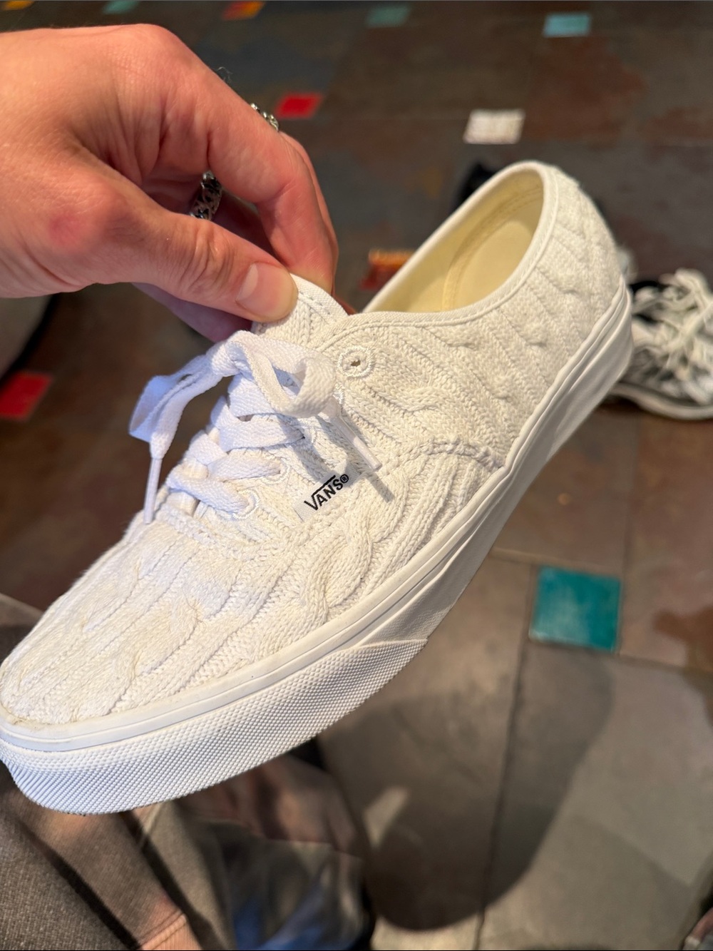 Vans White Knit Lace-Up Low-Top Sneakers